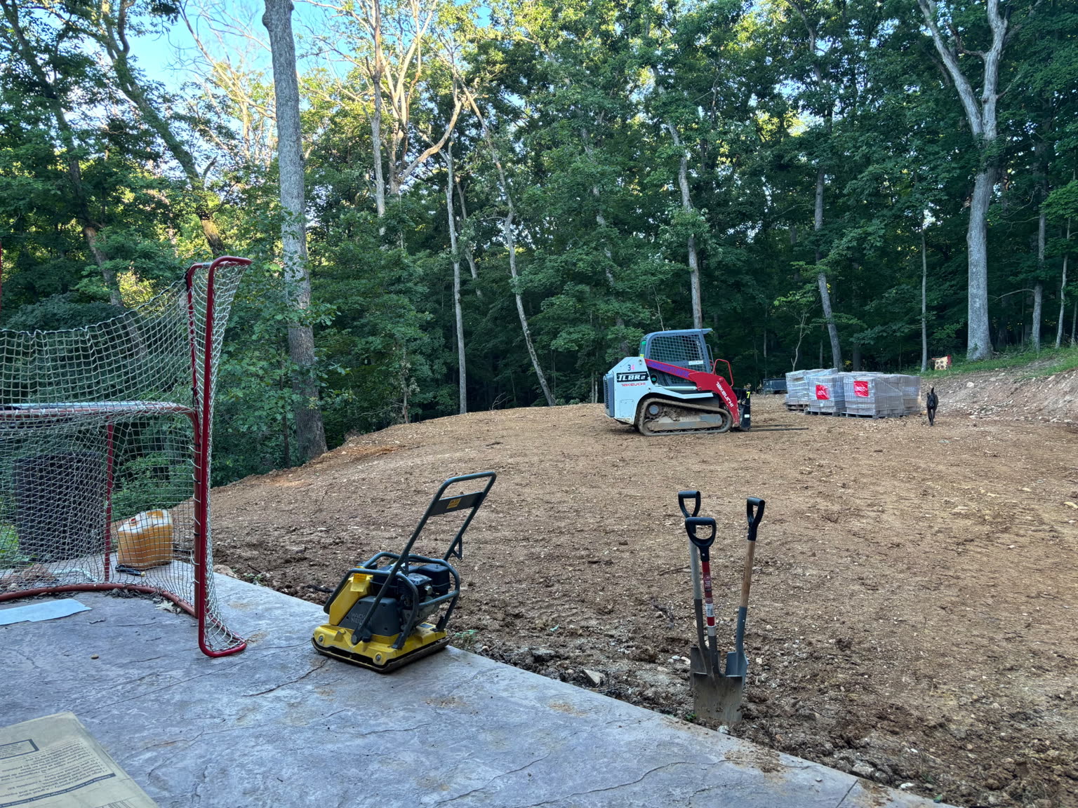 Wooded lot graded for landscaping