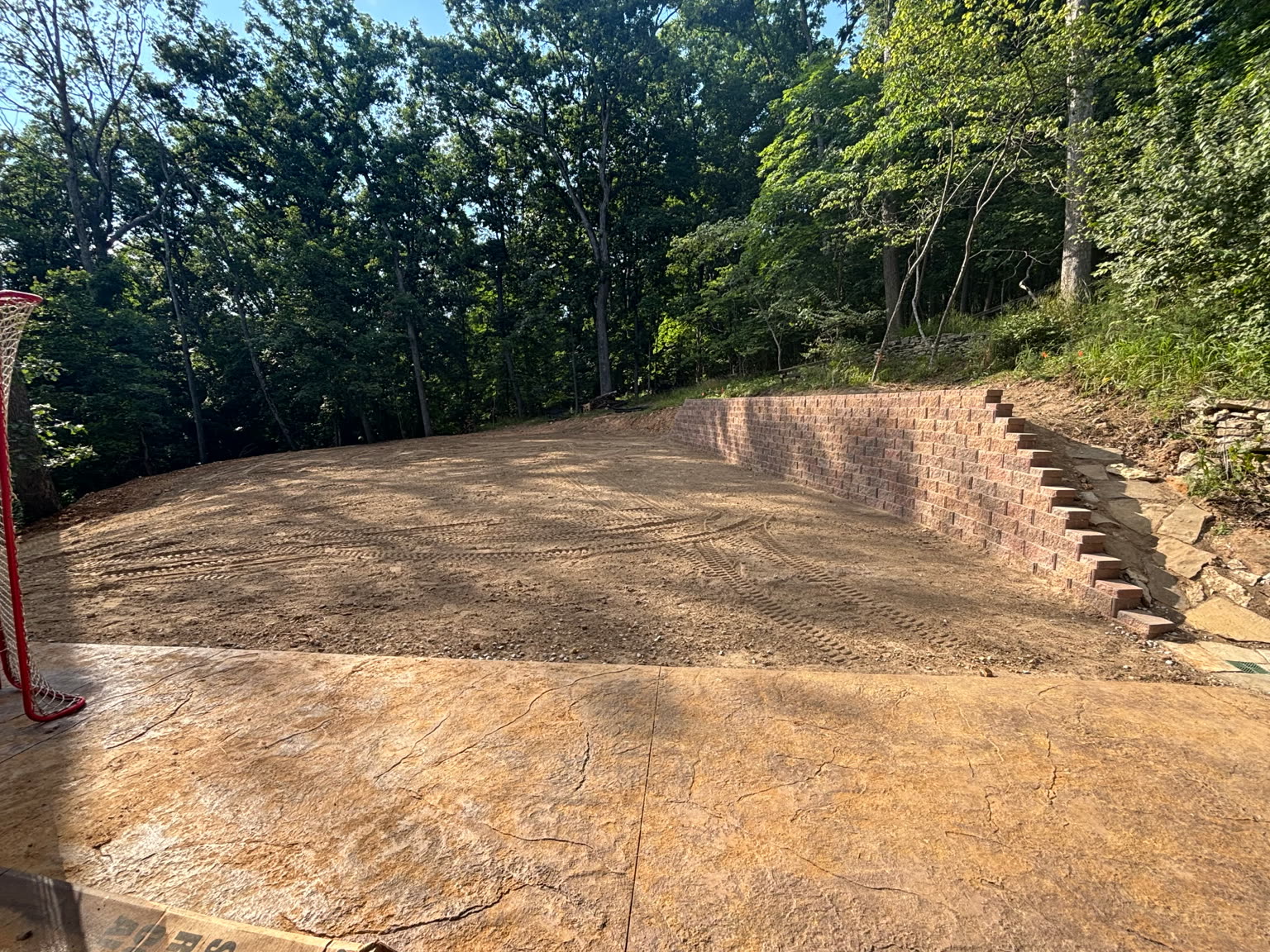 Finished grading and retaining wall